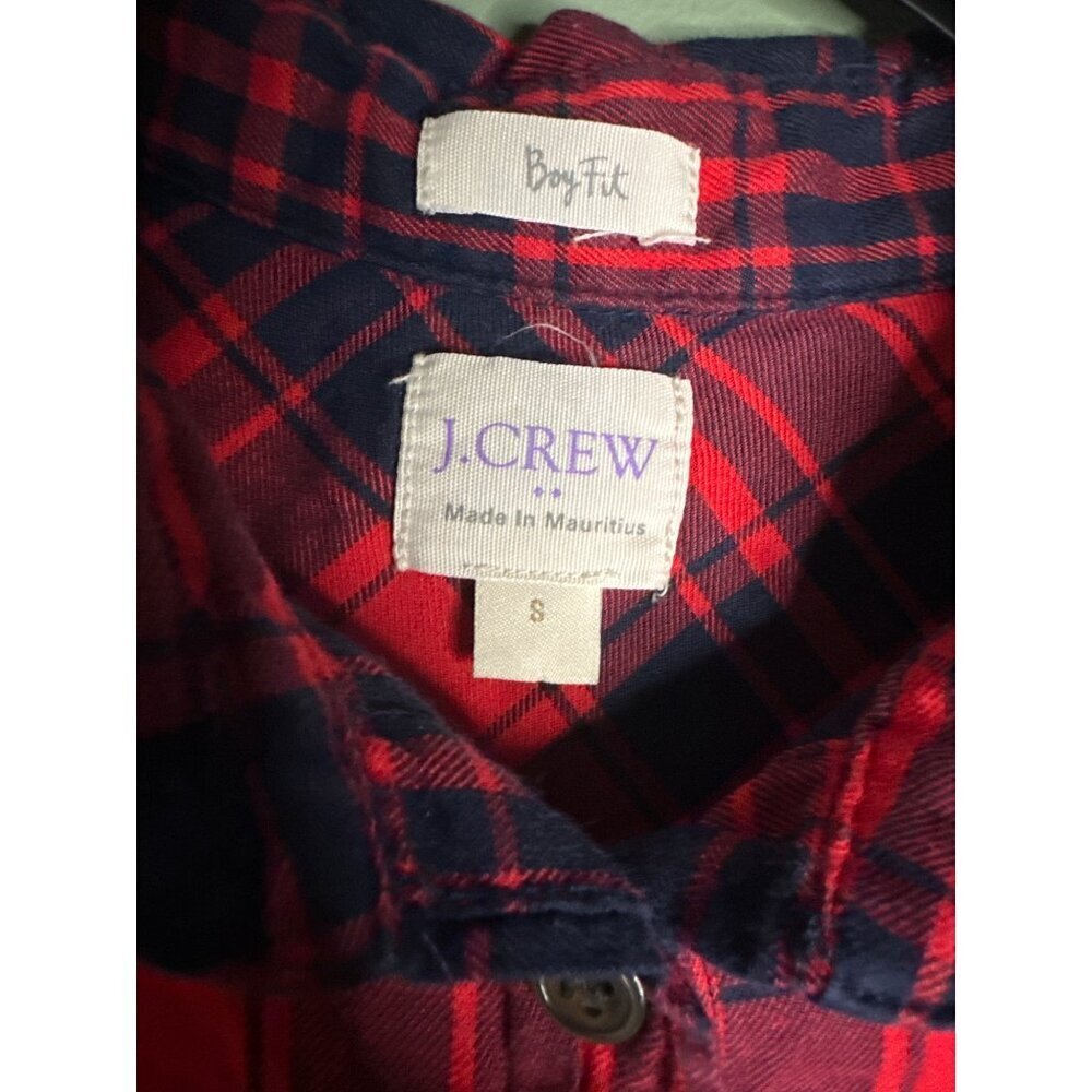 J.Crew Women’s S Red Navy Plaid 100% Cotton Button Down Soft Preppy Holiday - Picture 2 of 5